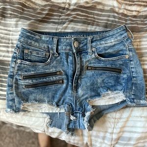 American eagle hi rise shortie denim shorts